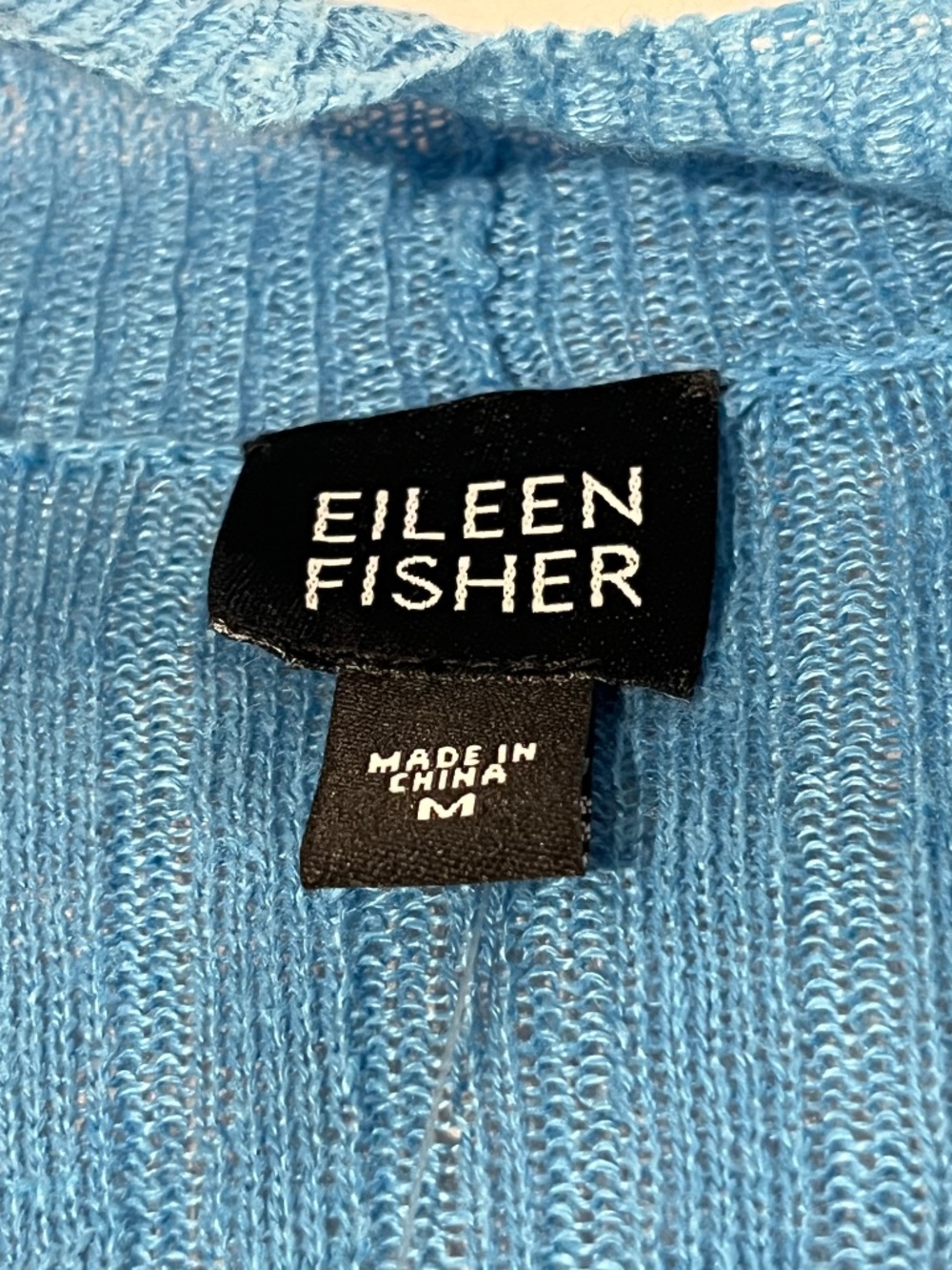 NWT EILEEN FISHER  Blue Linen Open Front Cardigan Ltwt Sweater MED MSRP $158 - Picture 7 of 10